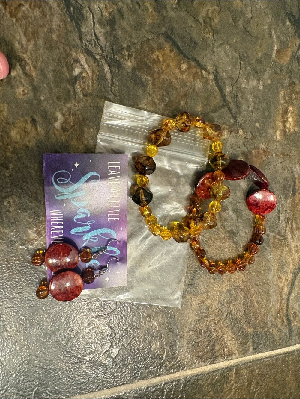 Amber and Burgundy Beaded Bracelet